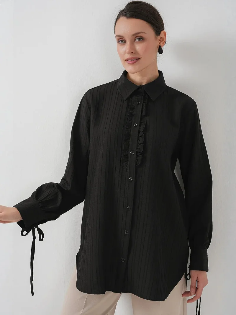 Big Dart Black BDART Ruffle Detailed Textured Shirt for Women | Best Price UAE